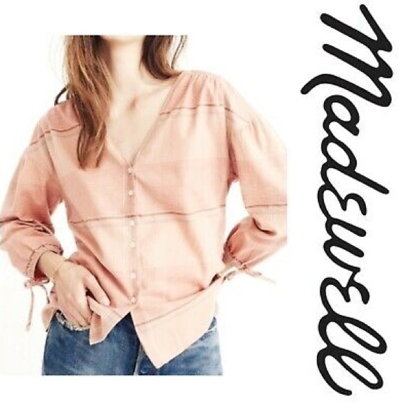 MADEWELL V-Neck Plaid Top G7805 - Picture 2 of 7